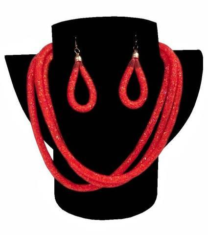 Комплект ожерелье тройное и серьги «Звездная пыль» (Красный) - фото 1 - id-p62003797