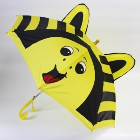 Зонт-трость детский 3D со свистком и ушками ("Жёлтая пчёлка")