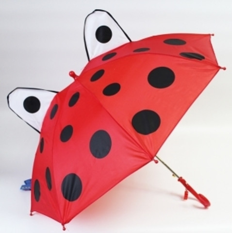 Зонт-трость детский 3D со свистком и ушками ("Божья коровка")