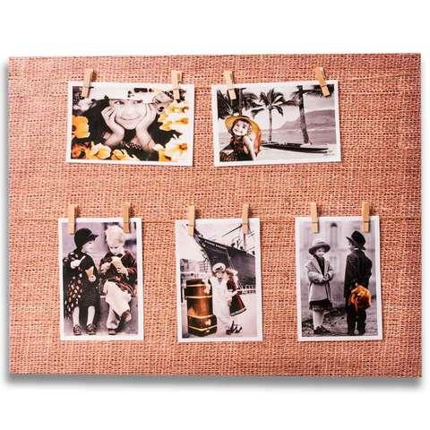 Фотоколлаж с прищепками «Семейная реликвия» [5, 7, 8 фото] (50x70 см / Мешковина)