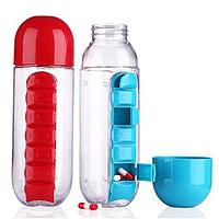 Бутылка 700мл с недельным органайзером для таблеток и витаминов Pill Vitamin Water Bottle (Голубой)