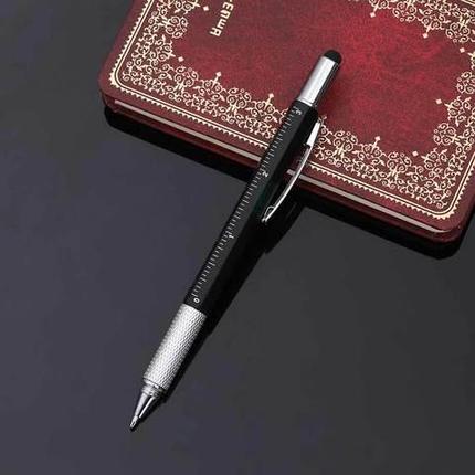Мультитул-ручка 6 в 1 TOMTOSH [шариковая ручка-2 отвертки-стилус-уровень-линейка] (Черный), фото 2