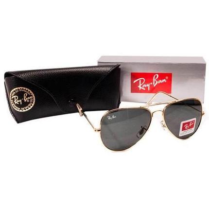 Очки солнцезащитные Aviator Ray-Ban (Золотистая оправа/серо-голубые линзы), фото 2