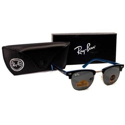 Очки солнцезащитные Clubmaster Ray-Ban (Черно-серебристая оправа/серо-голубые линзы), фото 2