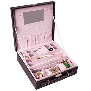 Кейс-шкатулка для ювелирных украшений «Драгоценный чемоданчик» с зеркалом и замочком (Розовый)