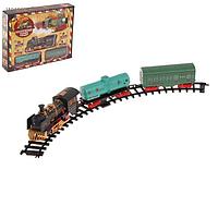 Железная дорога «Классический поезд», паровоз + 2 вагона, свет и звук