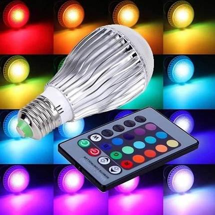 Светодиодная RGB лампа цветная с пультом ДУ 7W E27 MAGIC LIGHTING, фото 2