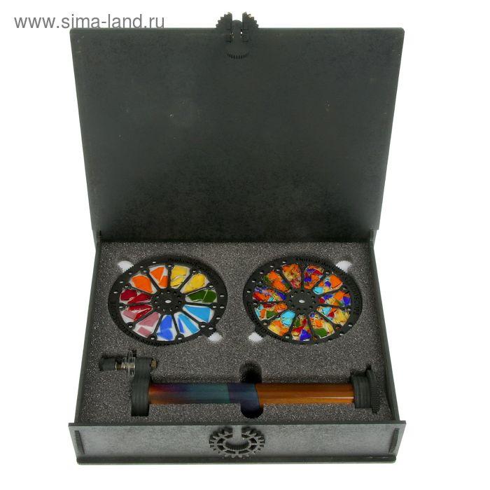 Калейдоскоп сувенирный дисковый "Цветное стекло" с настольным штативом