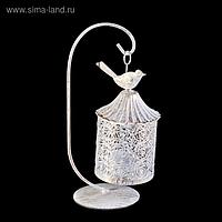 Подсвечник металл на 1 свечу "Птичка на фонарике с розами" 23,5х12,5х9,5 см