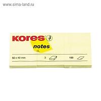 Блок с липким краем Kores 40 х 50 мм, 3 штуки по 100 листов, жёлтый