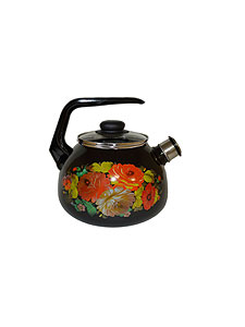 Чайник эмалированный  3 л, Стальэмаль 4с209я, Жостово черный, со свистком, фото 1