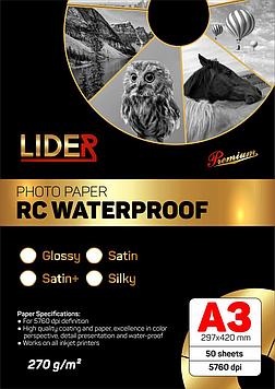 Фотобумага LIDER, односторонняя satin (матовая), профессиональная, A3, 270 гр., 50 листов
