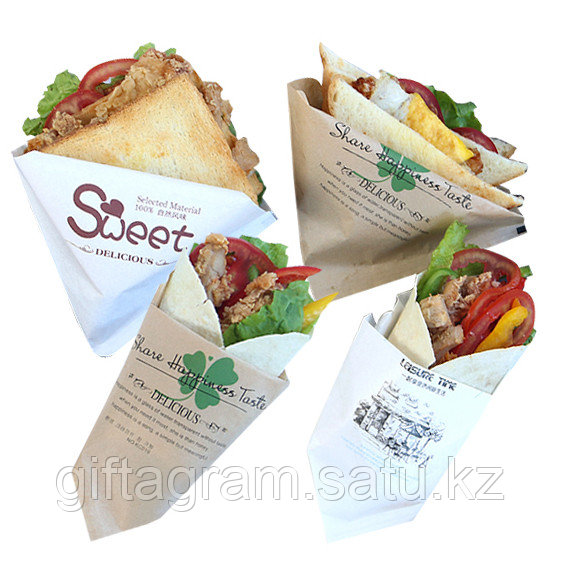 Бумажный конверт для сэндвича (10 шт.), два рисунка - фото 1 - id-p63072050