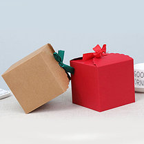 Подарочная коробка "Куб", 11 х 11 х 11 см, красный и крафт цвета, в комплекте лентой, фото 2