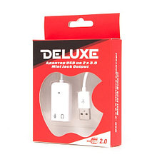Адаптер-аудио, Deluxe, DUSA001WH, USB на 2 x 3,5 Mini jack, USB 2.0, Выходы 1xMic Output, 1x Audio Output, Кон
