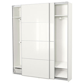 Гардероб ПАКС белый, Фэрвик белое стекло ИКЕА, IKEA, фото 2