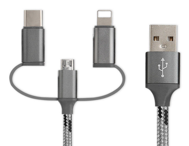 USB кабель для телефона 3 в 1 Type-C + micro usb + lightning