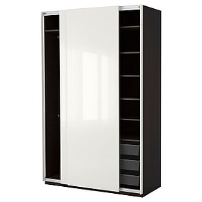 Гардероб ПАКС черно-коричневый Хасвик глянцевый/белый ИКЕА, IKEA, фото 2