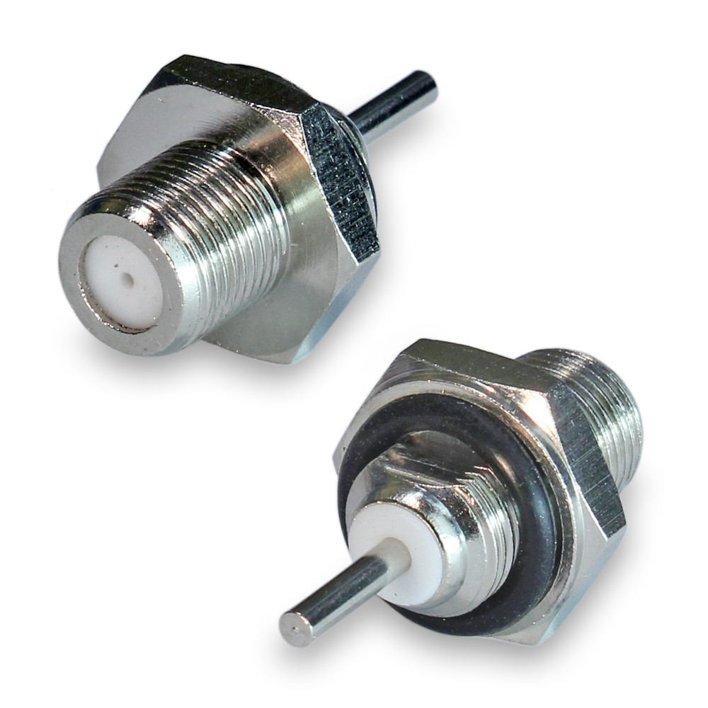 Разъем F(female) на корпус, цанговый, с шестигранником 15 мм, герметичный, с резиновым уплотнителем, фото 1