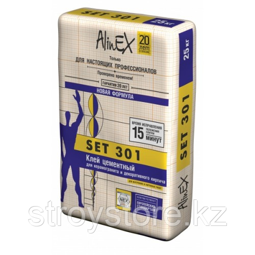 Клей AlinEX SET 301 плиточный цементный для керамогранита и декоративного кирпича, 25 кг