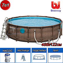 Круглый каркасный бассейн Rattan Power Steel Svim Vista Series, Bestway 56725, размер 488х122 см,