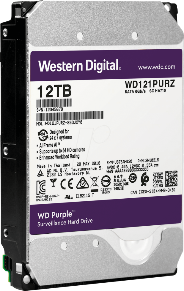 Жесткий диск HDD 12Tb Western Digital 256Mb Purple SATA III (WD121PURZ) (3.5") - фото 1 - id-p63297305