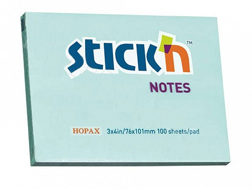 Клейкие листики STICK`N 76 х 101 мм, голубые, 100 листов