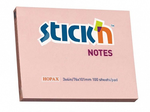 Клейкие листики STICK`N 76 х 101 мм, розовые, 100 листов