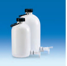 Бутыль узкогорлая полиэтиленовая, V-5 л, с ручкой для переноса, винтовой крышкой и вентилем (PE-HD) (VITLAB)