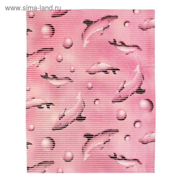 Коврик напольный ПВХ ширина 65 см, рулон 15 м "Дельфины", цвет розовый