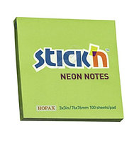 Клейкие листки STICK`N 76 х 76 мм  зеленые, 100 листов