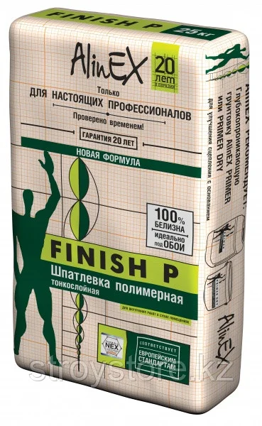 Шпатлевка AlinEX FINISH P, полимерная, с повышенной степенью белизны, 25 кг