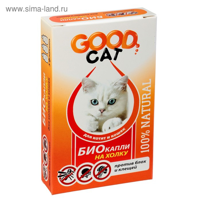 БИОкапли GOOD CAT для котят и кошек от блох и клещей, 3 х 1мл