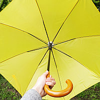 Зонт-трость желтый с деревянной ручкой, фото 1