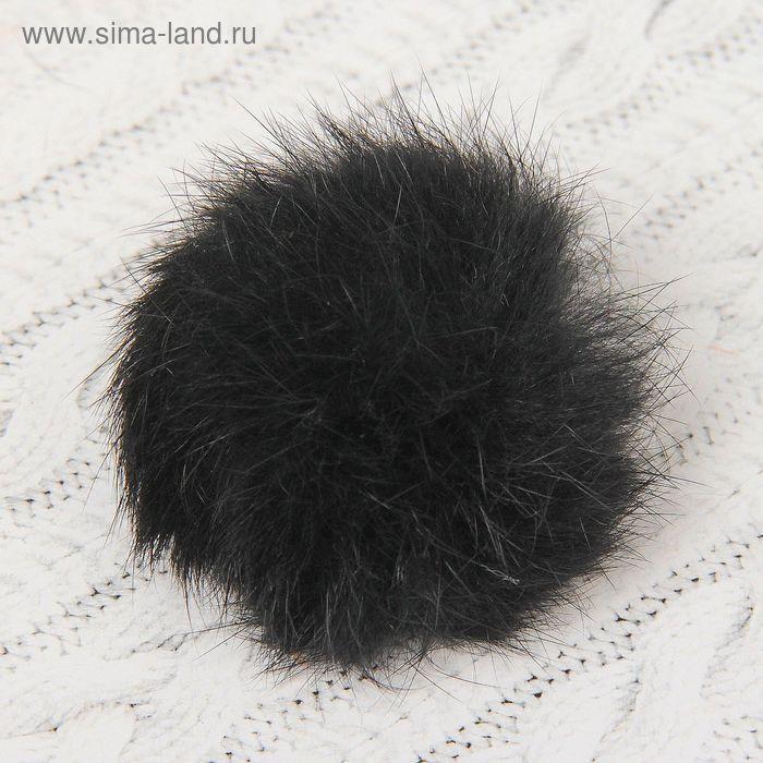 Помпон из натурального меха зайца, размер 1 шт 7 см , цвет черный