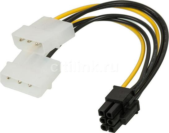 Переходник Molex4-6pin Molex 4 pin (old power) x 2 шт. на 6 pin Video Card Power (0.20 м), фото 1