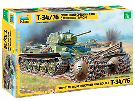 Советский средний танк с минным тралом Т-34/76, сборная модель 1\35
