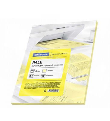 Бумага цветная OfficeSpace Pale, А4, 80 г/кв.м., 50 л., желтая