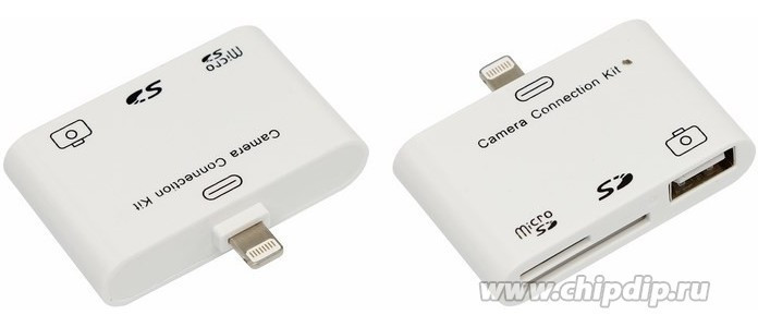 18-0153, Адаптер для iPhone 5 на USB, SD, microSD для переноса фото белый