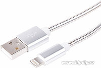 18-4247, USB кабель для iPhone 5/6/7 моделей, шнур в металлической оплетке серебристый, фото 1