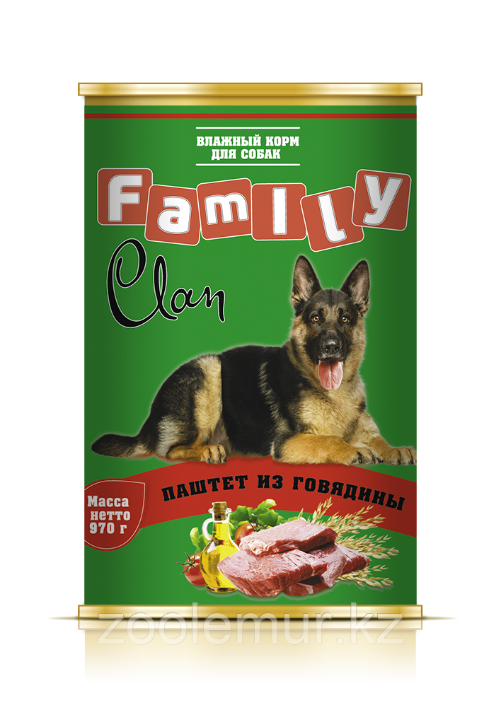 Clan Family консервы для собак (паштет из говядины) 970 гр.