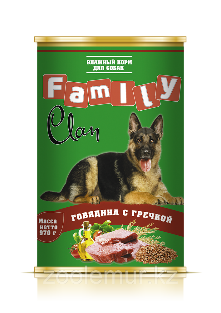 Clan Family консервы для собак (говядина с гречкой) 970 гр.