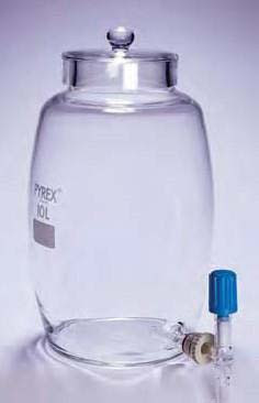 Склянка с тубусом под дистиллированную воду (5000 мл) широкогорлая со стеклянной крышкой, с краном (Pyrex)